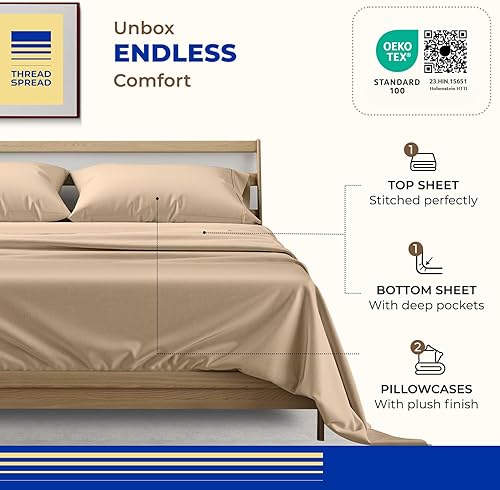 Vista 64 de THREAD SPREAD Juego de sábanas 100% algodón egipcio, tamaño King, 1000 hilos, tamaño King, algodón egipcio, 6 piezas (plateado), bolsillo profundo