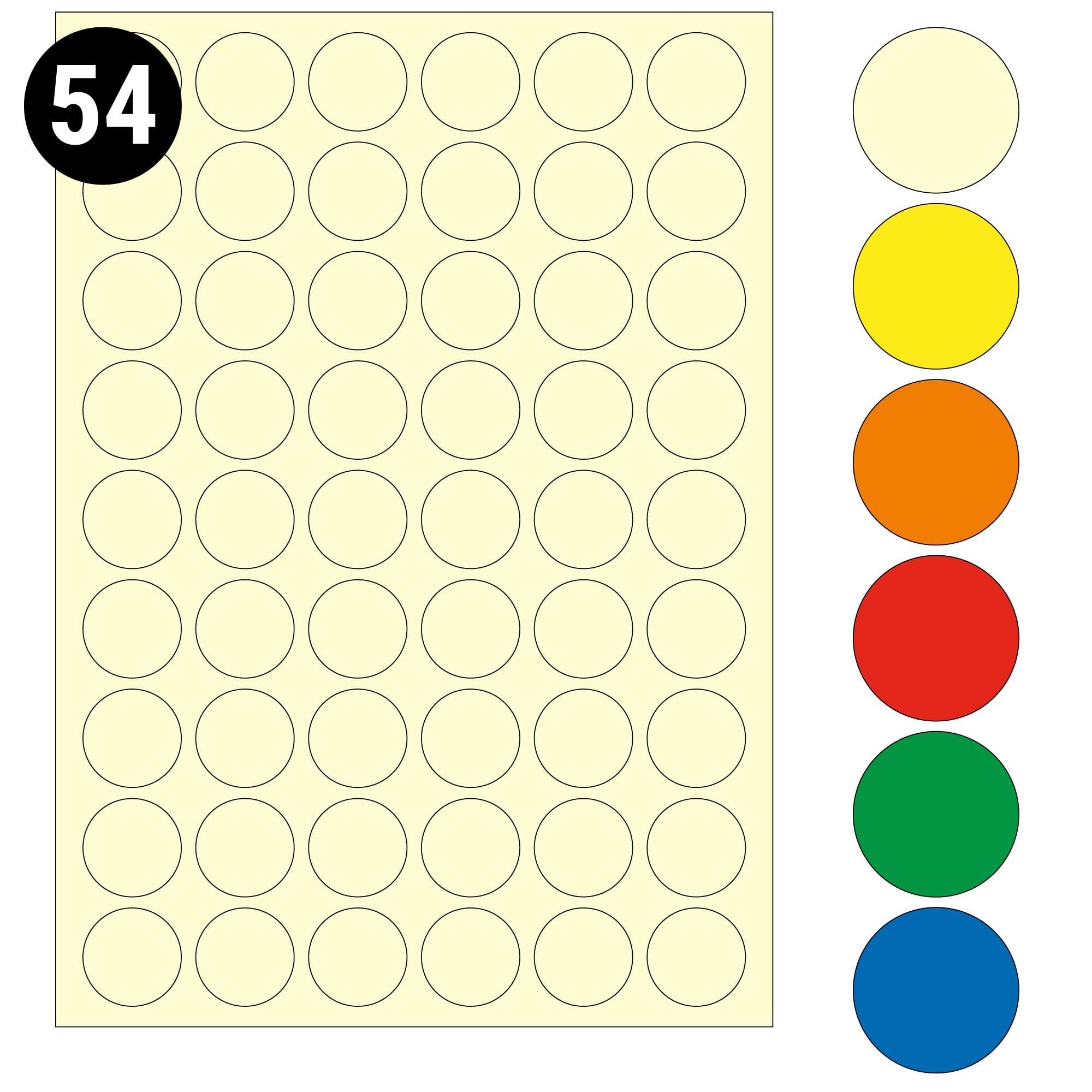 L&B Colour Range - Round Labels โ 10 Sizes & 7 Vibrant Colors โ A4 Sheet โ Compatible with Laser & Inkjet Printers (Cream, 29mm 54 Labels Per Sheet 50 Sheets)