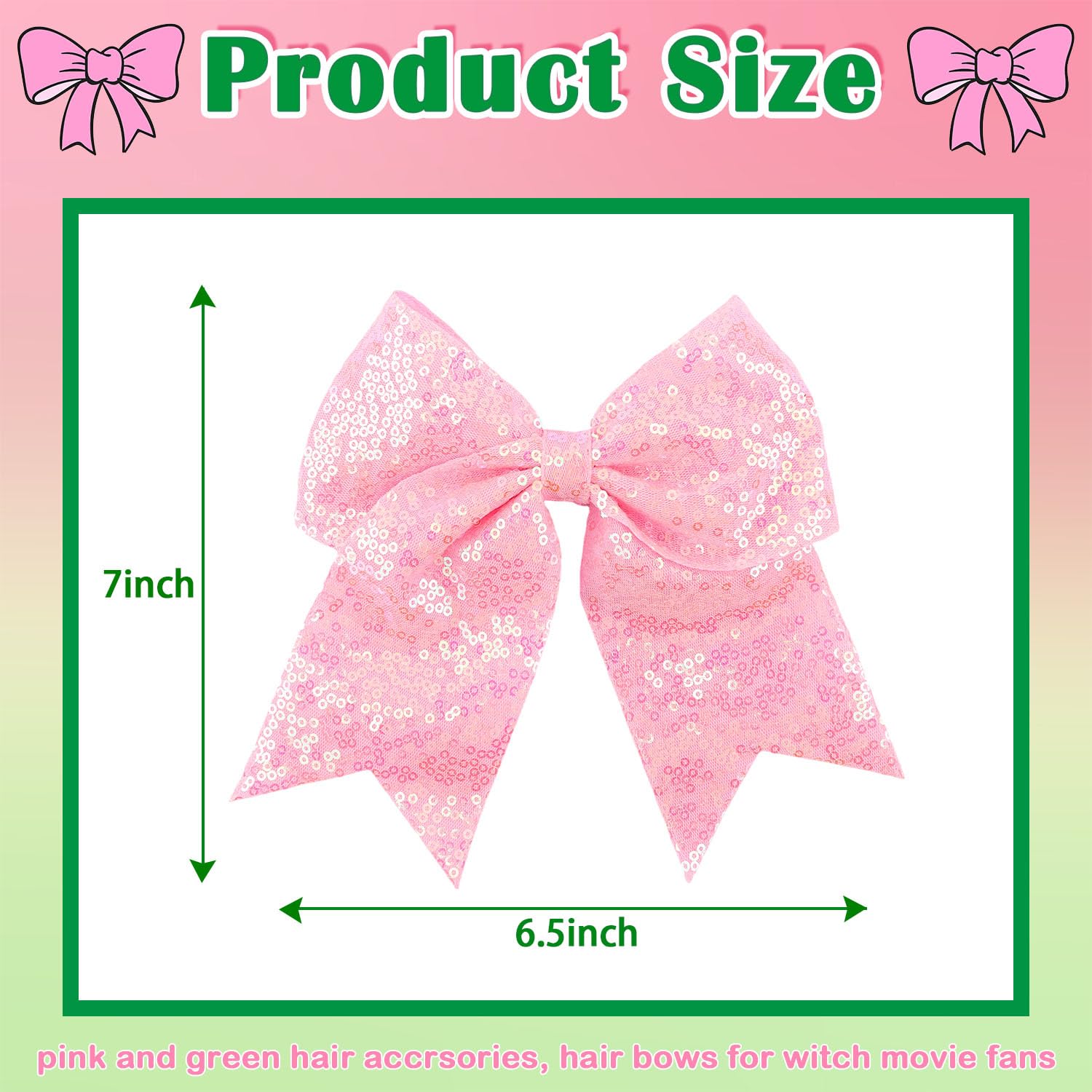 Condition photo showing New/Like New for 2Pcs Witch Pink and Green Hair Accessories for Women, Cute Bow Clips for Birthday Decorations Halloween Costume Party Favors