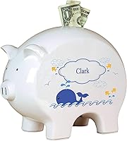 Vista 1 de Hucha de ballena azul personalizada para regalo de bebé niño