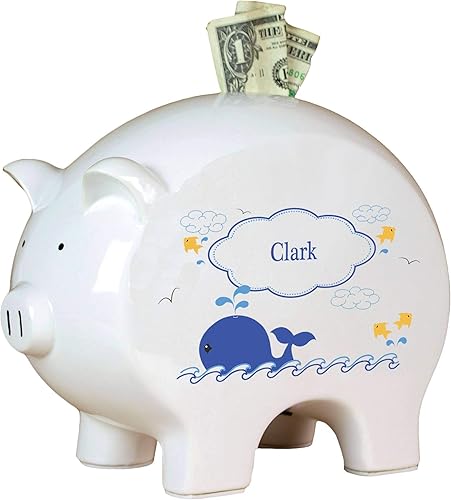 Hucha de ballena azul personalizada para regalo de bebé niño