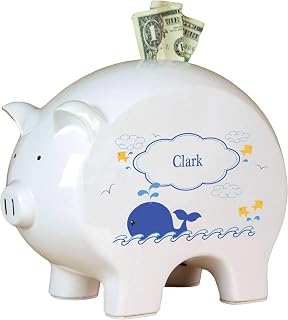 Personalized Blue Whale Piggy Bank for Baby Boy Gift