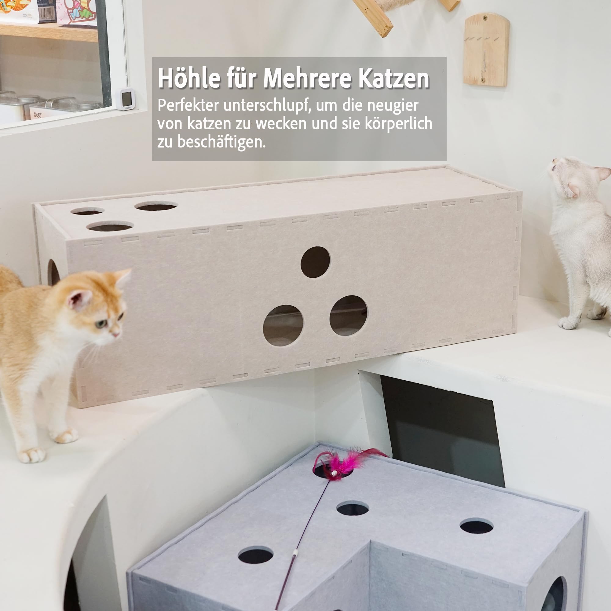 PETKARAY Katzentunnel, Original Katzenversteck Höhle für Indoor-Katzen, große Kätzchen-Spielröhren und Tunnel, weiches Filz-Katzenspielzeug mit interaktivem Guckloch