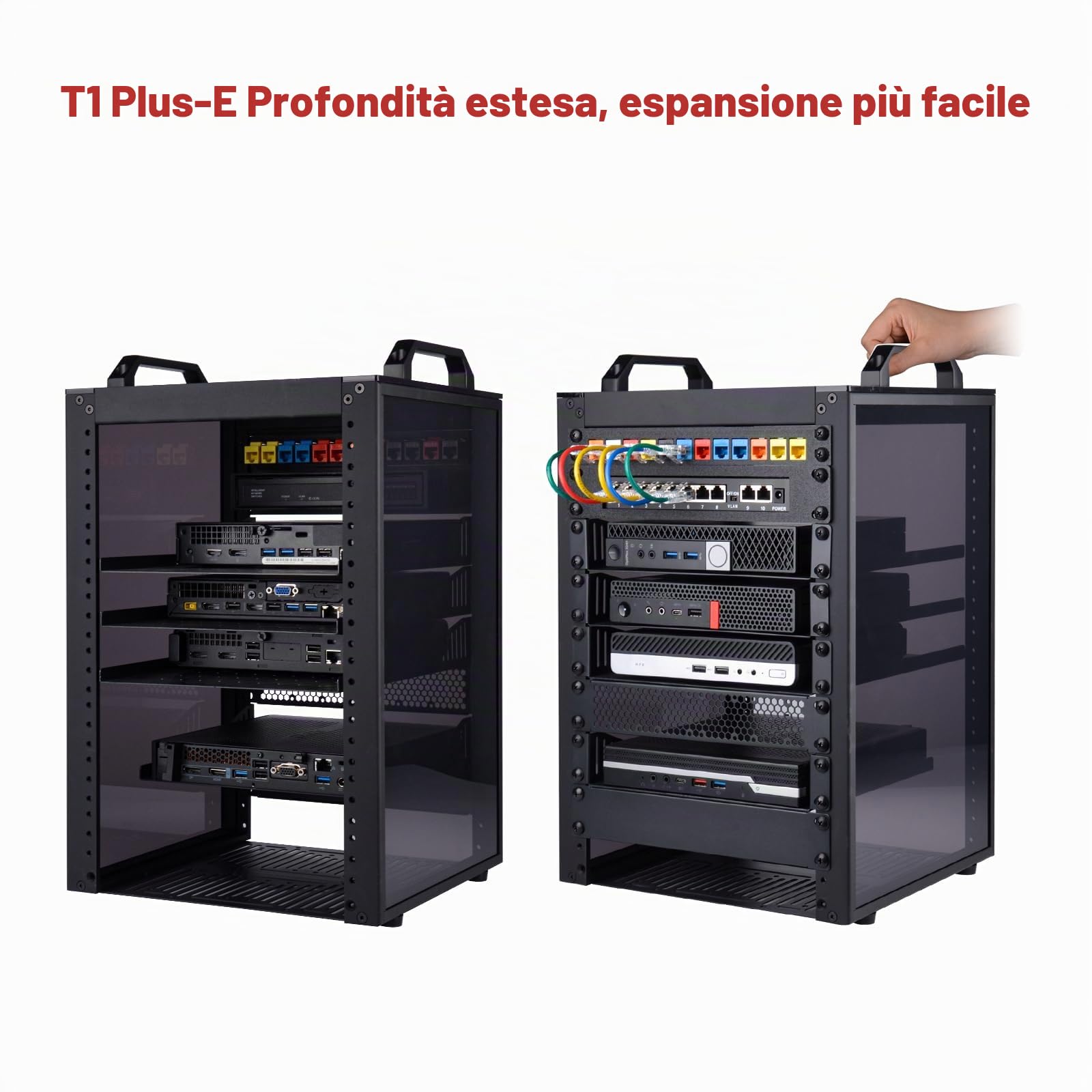 GeeekPi DeskPi RackMate T1 Plus, rack di rete 8U per server, rete, apparecchiature A/V, profondità 260 mm, colore nero