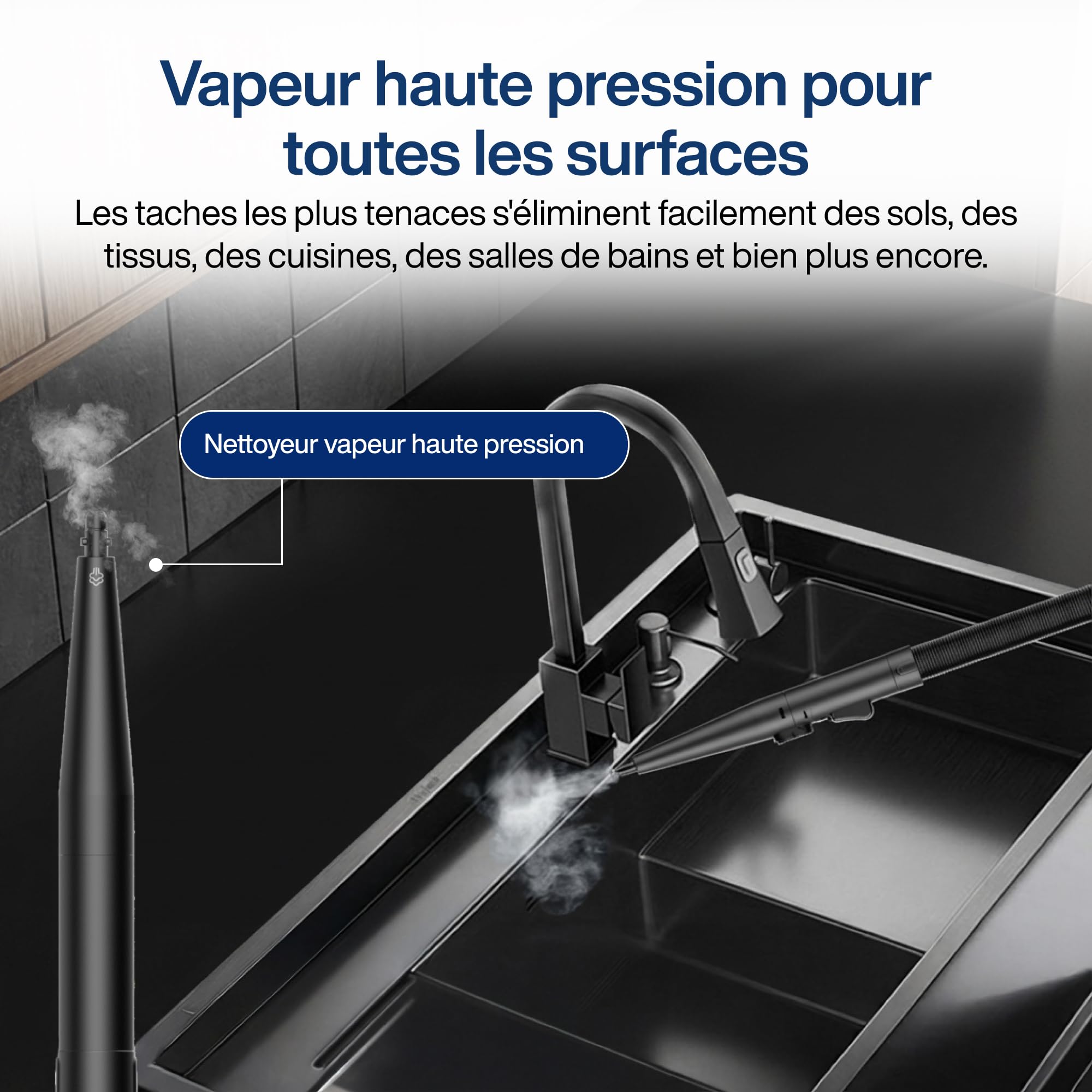 Samako PowerClean Pro Nettoyeur à vapeur pour tapis et tapis, filtre HEPA, grands réservoirs d'eau, 8 embouts, nettoyant pour coussins et canapés, bleu