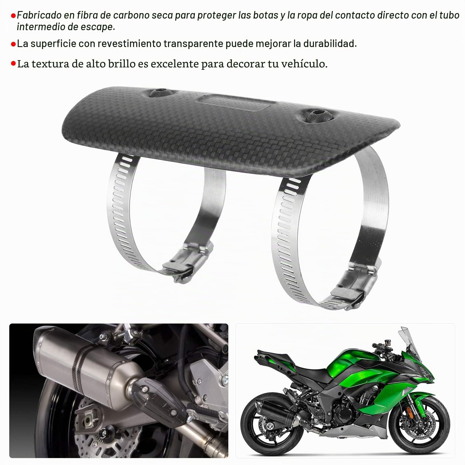 KIMISS Escudo térmico de fibra de carbono para, protección para tubo de, kit universal ligero y resistente, accesorio para moto