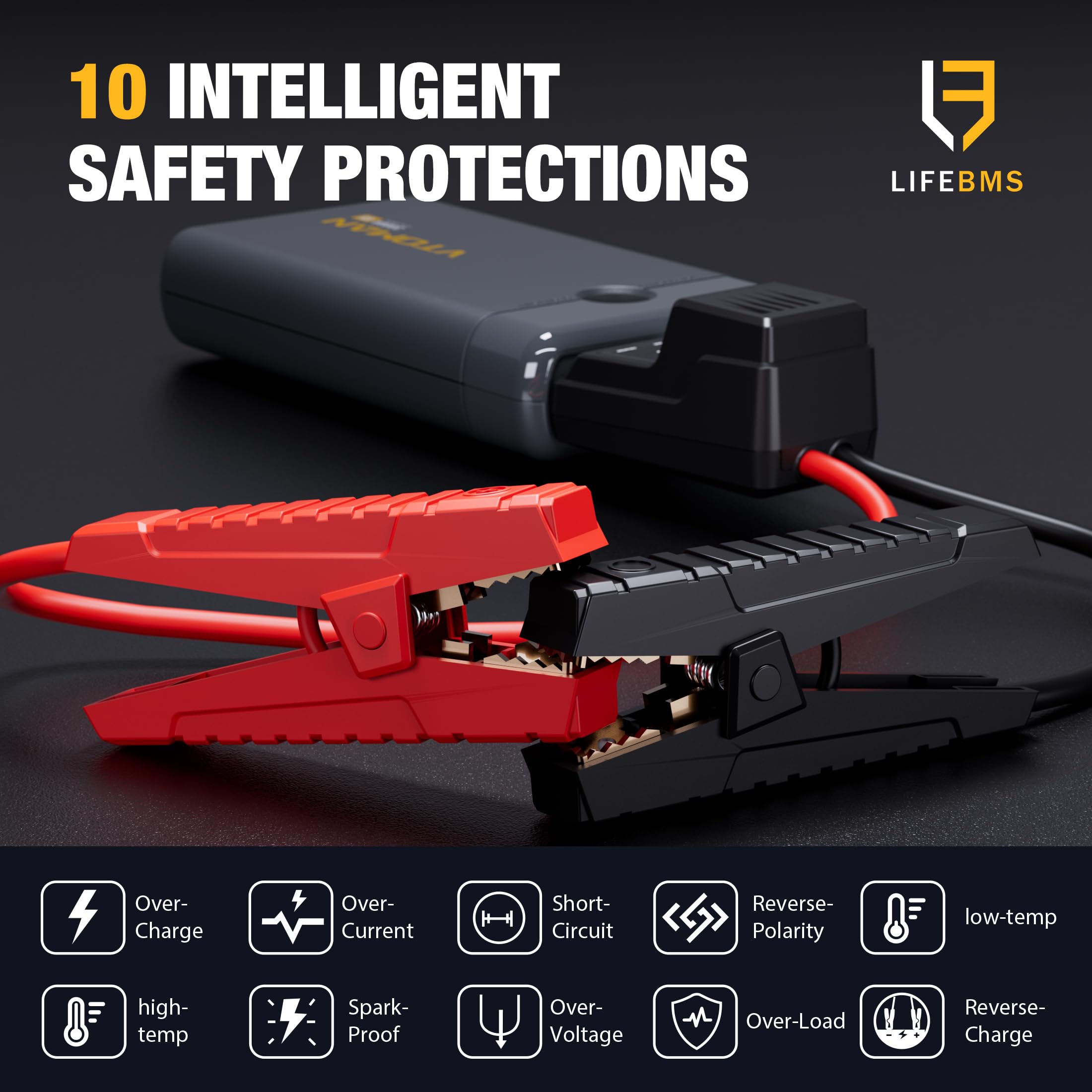 VTOMAN Batterie de démarrage V5 pour voiture (jusqu'à 6,0 L de gaz, 4,0 L diesel), chargeur de batterie de voiture 12 V, boîte de démarrage portable Supersafe avec lampe torche LED
