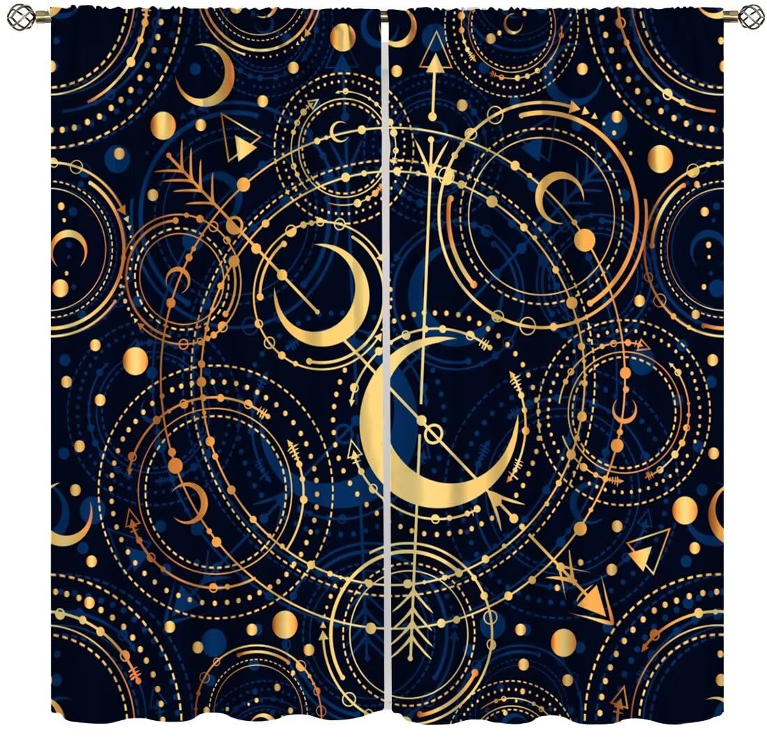 DDCBNS Fantasy Moon Star Curtains,Boho Theme Mysterious Celestial Galaxy Astronomical Geometry Window Treatments for Bedroom Living Room Kitchen