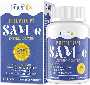 SAM-e Supplement with CoQ10 & 5-HTP, Enteric Coated, 60 Tablets | 1200mg Formula S-Adenosyl-L-Methionine Vegan Delayed-Release Coating Daily Wellness