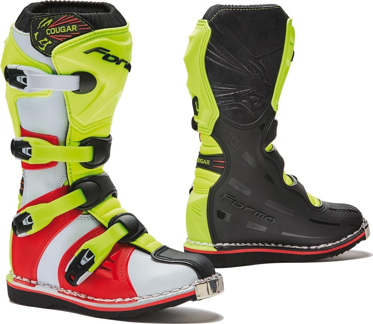 Forma Cougar Children's and Junior Motorbike Boots CE Approved Black/Fluorescent Yellow/Red