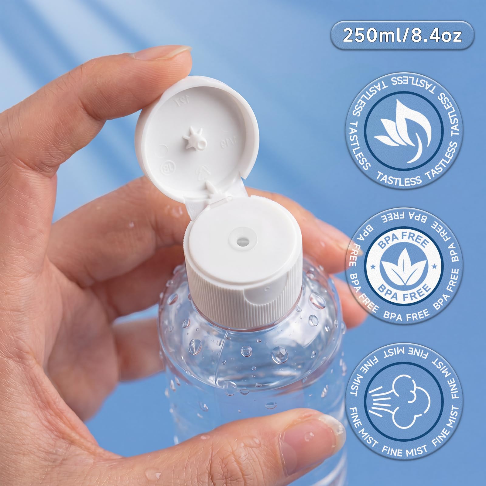 Trendbox Lot de 30 flacons transparents avec couvercle à rabat sans BPA pour shampoings, lotions et huiles de massage 250 ml
