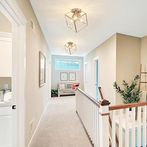 Miniatura 7 de Lámpara de techo empotrada de níquel cepillado, accesorios de iluminación geométrica multidireccional, marco de metal moderno, luces de vestíbulo de