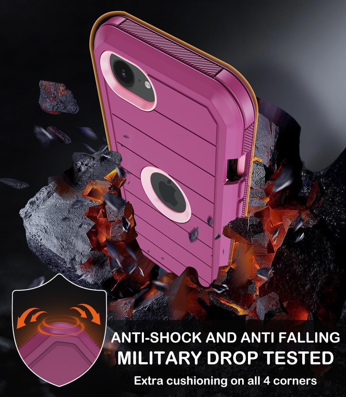 for iPhone 16e Case with Belt Clip Holster,Screen Protector X2,Heavy Duty Shockproof Drop Protection Military Grade 3 Layers Full Covered Rugged Durable Phone Cover for Apple 16e (Burgundy) - Image 4