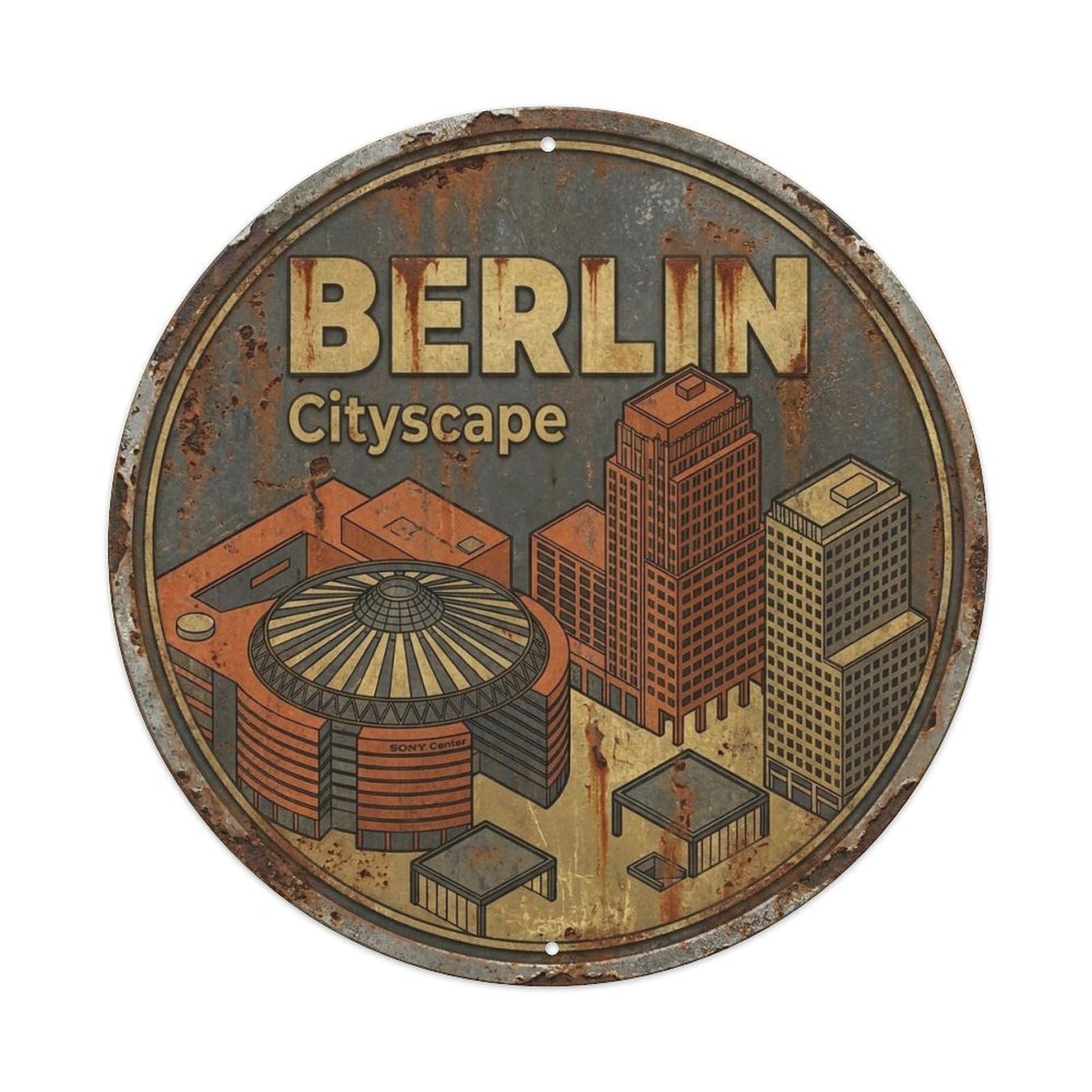 Yrnq 8X8inch Vintage Style Vintage Travel Berlin Germany Metropolis Metal Tin Sign