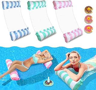 Weeupolfun Inflatable Pool Floats Hammock, 3 Pack Water Hammock for Adults and Inflatable Drink Holder, 4-in-1 Inflatable Water Bed, Applied to Swimming Pool, Beach, and Hot Tub for Indoor Outdoor