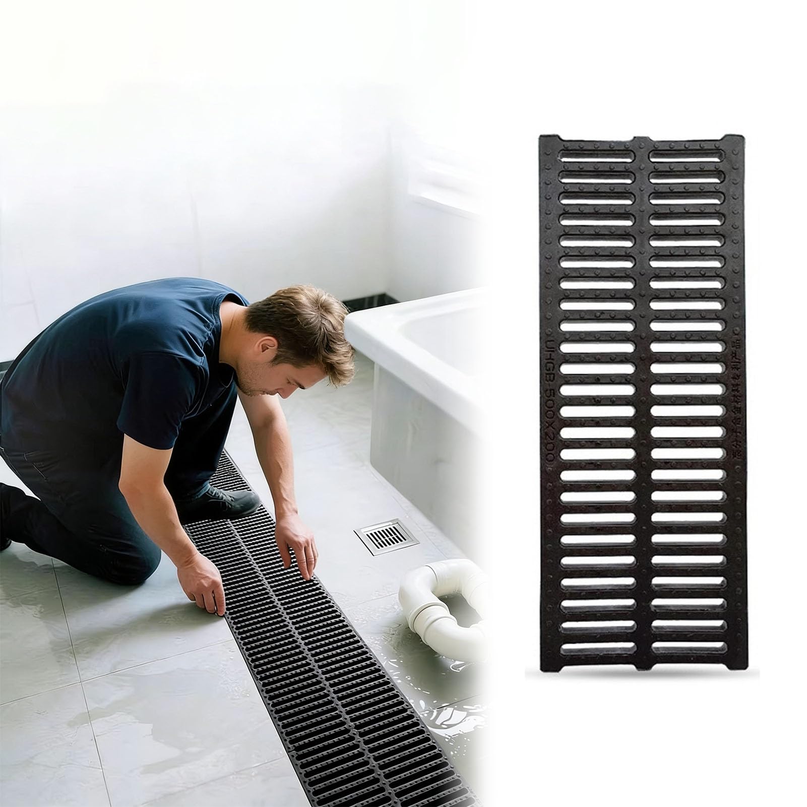 GDMDPTE 20" Plastic Floor Drain Grate Cover for Indoor Use Rainwater Trench Drain Strainer for Basement Driveway Pool Sewer Drainage System (7.9" x 19.7")