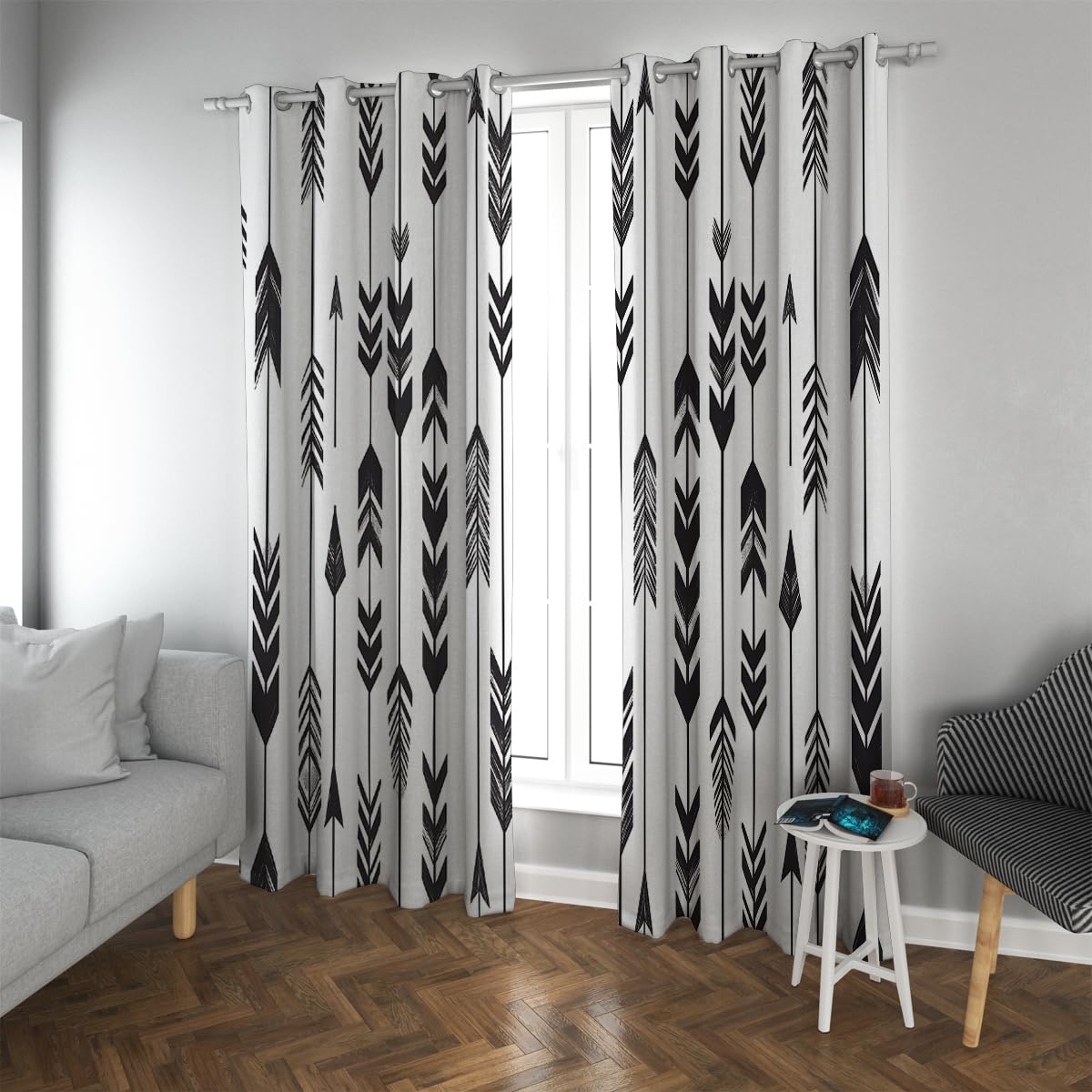 Rideau occultant de style minimaliste ethnique à motif de flèches pour décoration de fenêtre
