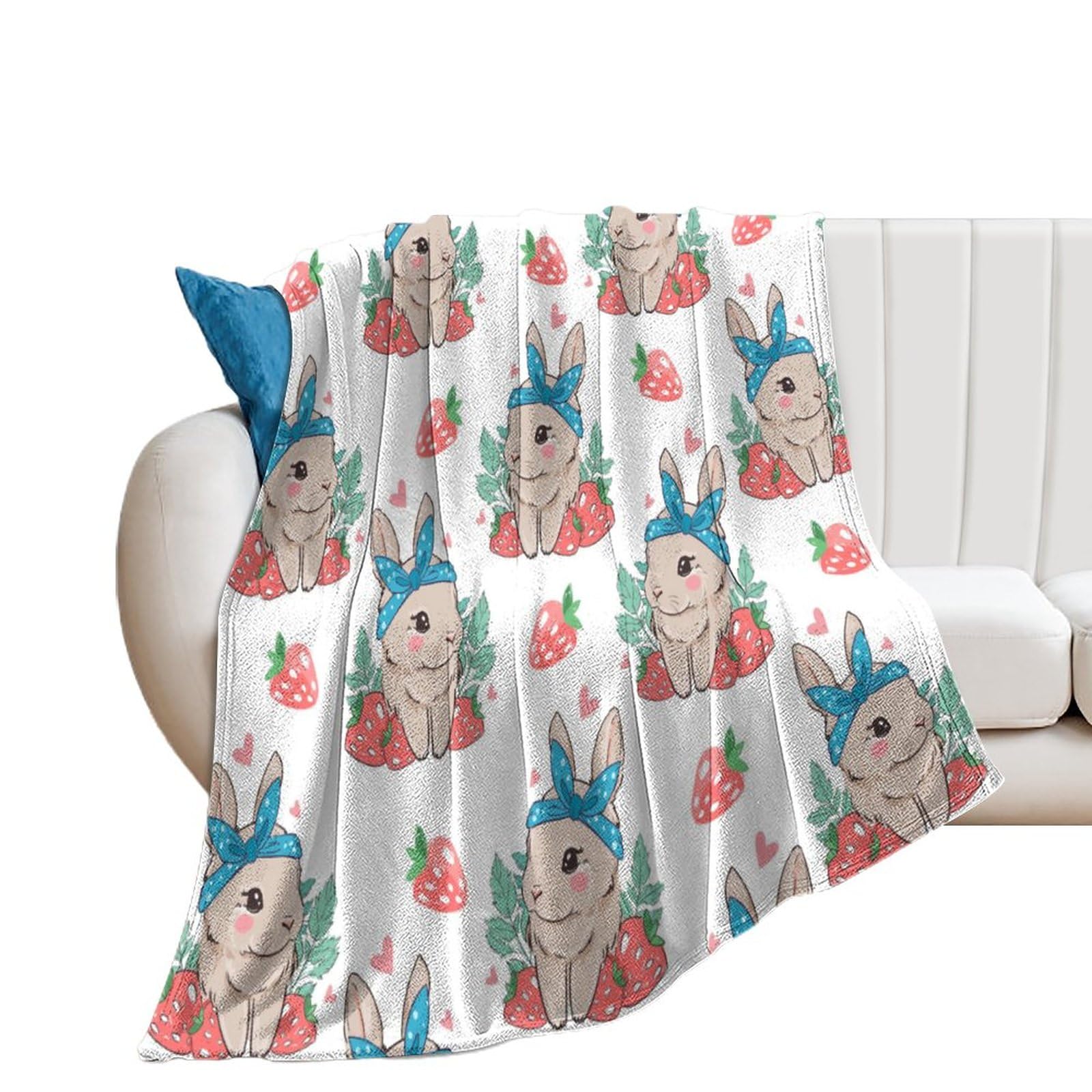 Coperta Pelosa Di Pasqua Con Coniglietto E Uova | Morbida Microfibra Poliestere | Decoro Primaverile Per Letto E Divano | Ideale Regalo