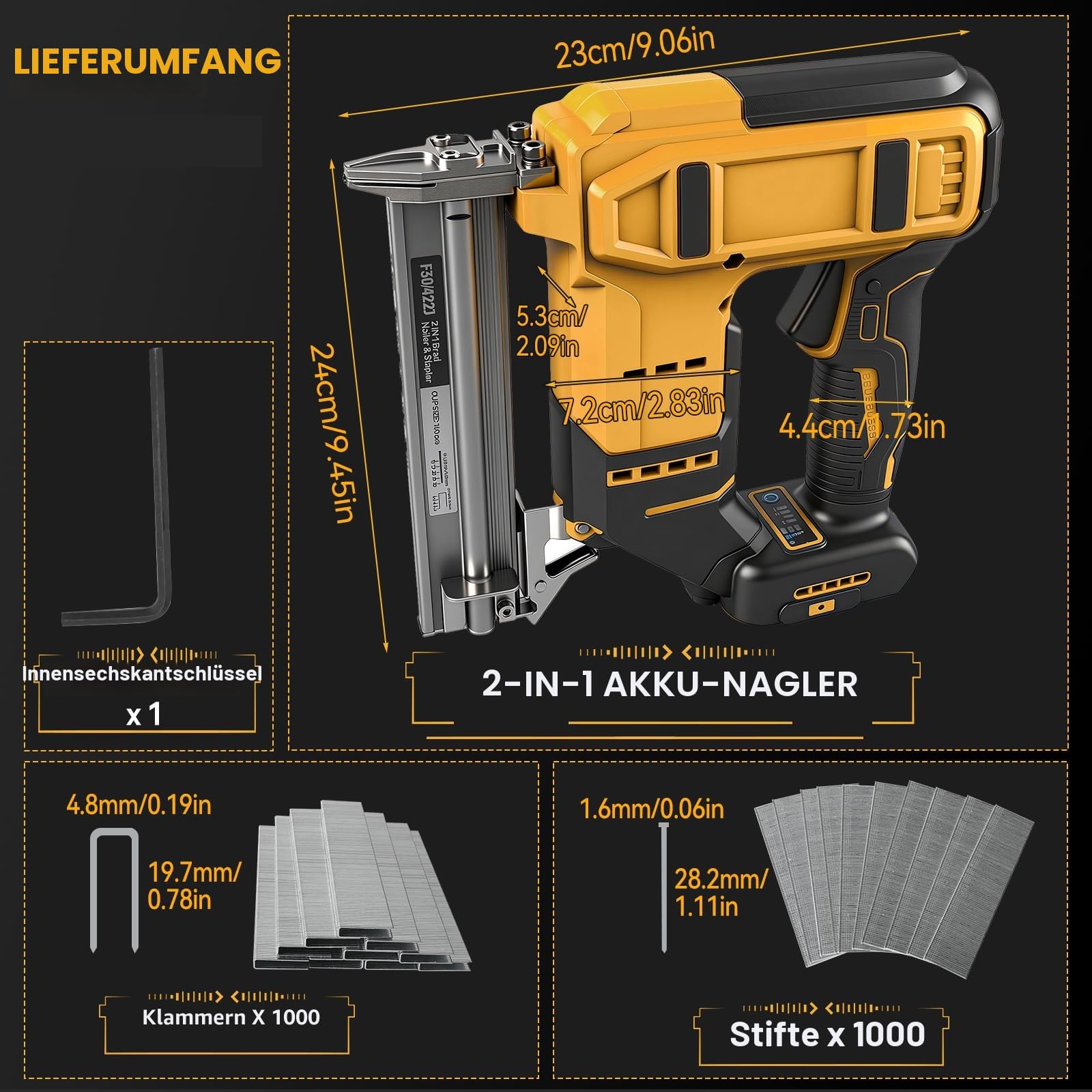 Dewalt 18V 20V Akku Schnurloser Brad-Nagler 2-in-1 Nagel-Klammerpistole 18GA Hefter-Nagler