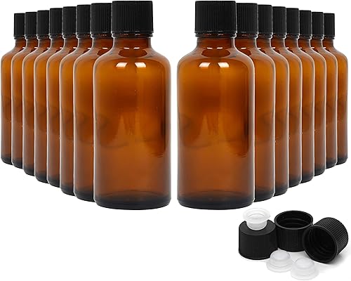 Youngever 12 Pack Empty Glass Bottles with Lids, Amber Glass Tight Seal Lids, Re
