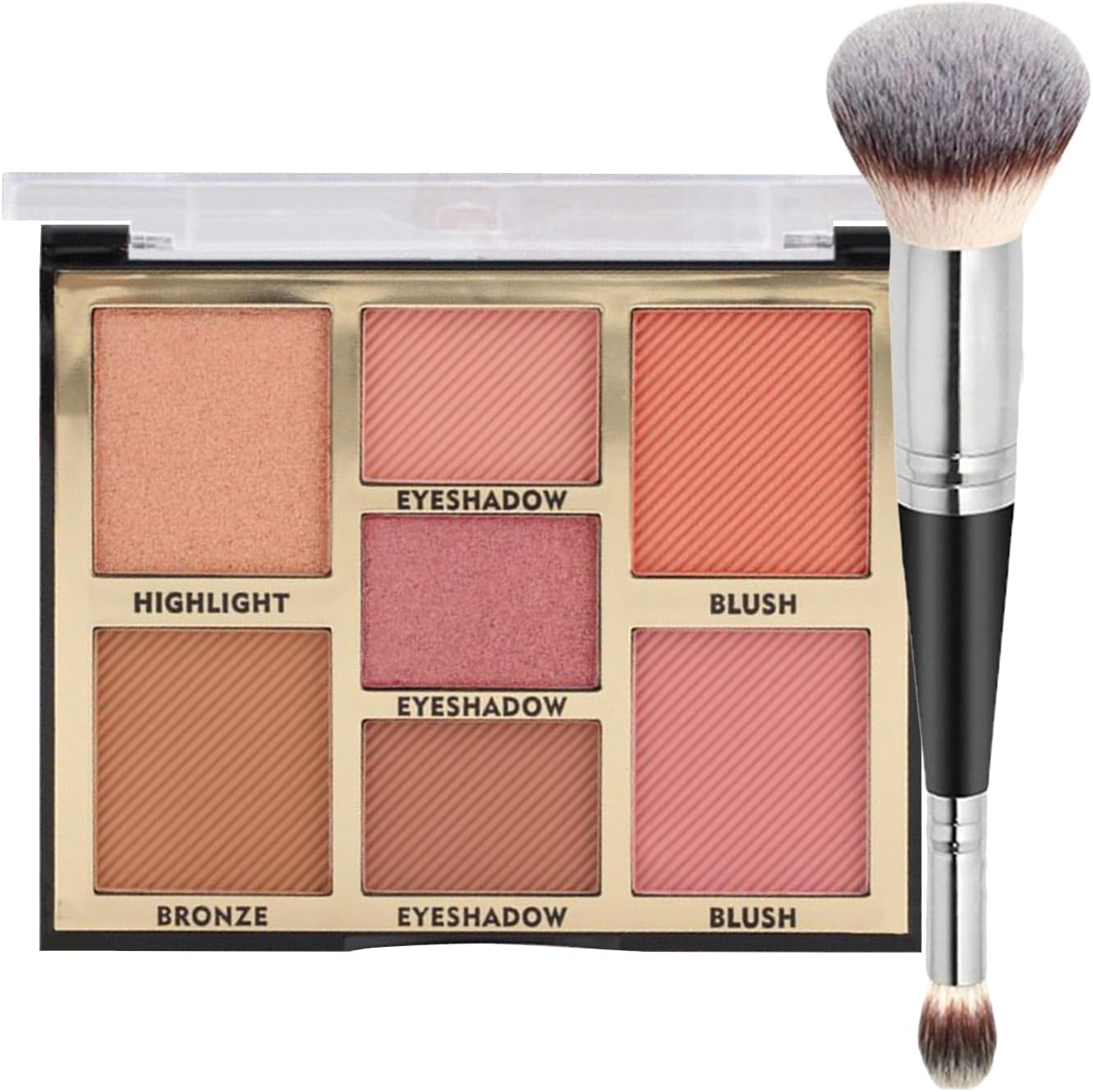 JasCherry Make Up Palette, Highlight Blush Eyeshadow Bronze Palette with Double Head Brush, Waterproof Matte Blush Long-Lasting Highlight Glitter Eye Shadow, Makeup Gifts for Women