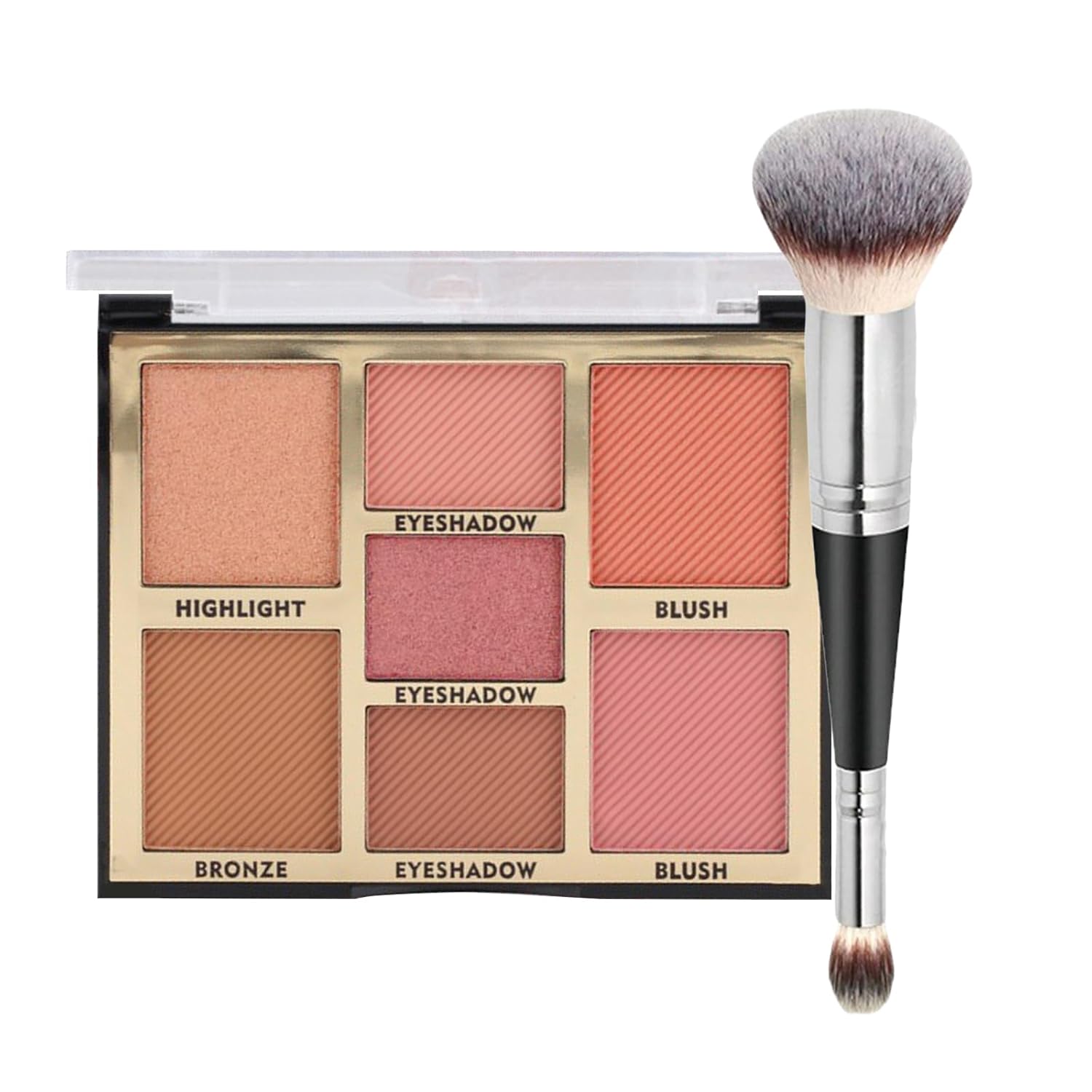 Full Face Makeup Palette, 4 in 1 Small Nude Nake Makeup Palet with Highlight, Bronze, 3 Colors Eyeshdow, 2 Color Blush, Double Side Brush, Fine Silky Powder