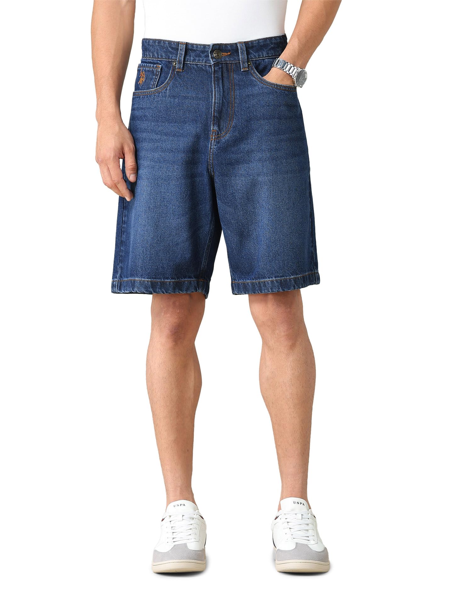 Mid Rise Solid Denim Shorts-image-35