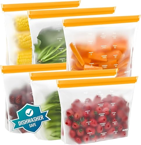 IDEATECH Reusable Sandwich Bags Dishwasher Safe, Quart Freezer Bags Stand Up, Leakproof & BPA Free Reusable Storage Bags for Food Storage, Home Organization, Traval (10Pack) - Thumbnail 5