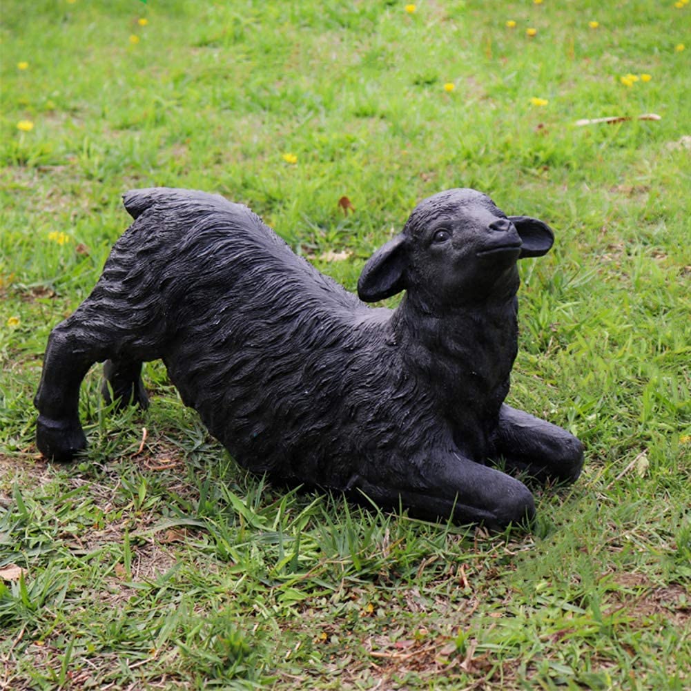 Garden Statue Animal Sculpture Outdoor Decor Gift Farm Animal Statues Lamb Garden Outdoor Garden Sculptures Patio Yard Decor Sheep Crafts Ornaments Simulation Statuette(Black a,51x17x29cm(20x7x11inch)