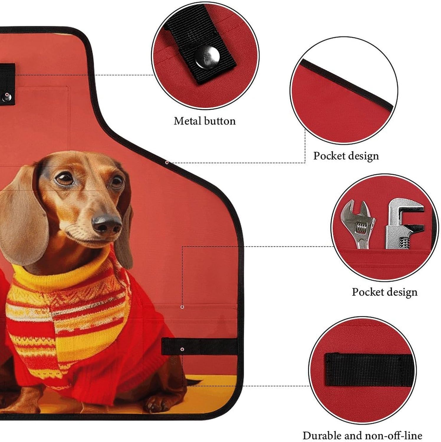 Cute Dachshund Work Apron with 8 Tool Pockets Fully-Adjustable Cross-Back Carpenter Apron for Workshop Cooking Cleaning Woodworking Gardening Welding & DIY Enthusiasts image 3