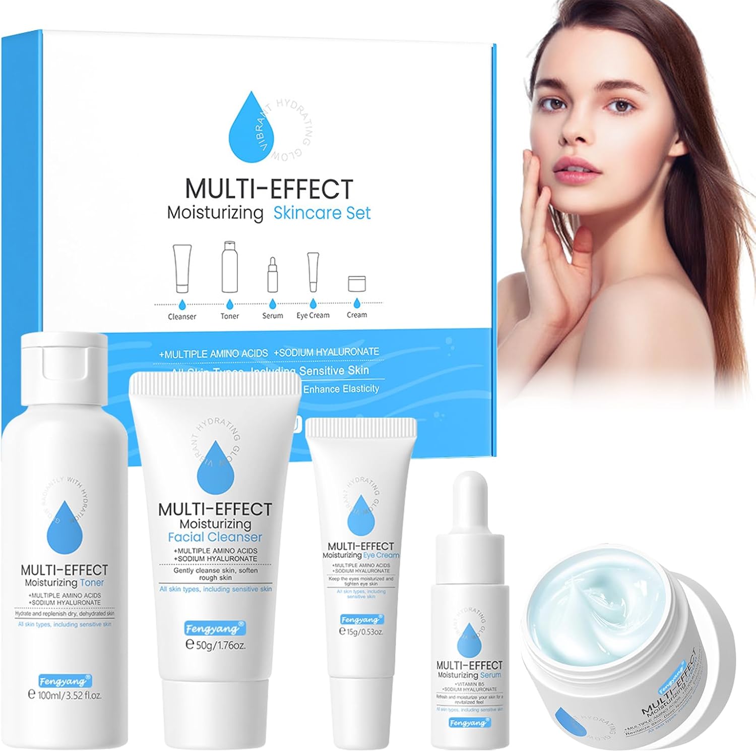 Fengyang® Face Care Set, Moisturising Skin Care Set, Natural Beauty Care Set, Anti-Ageing Face Care Set for Women and Teenage Girls, 5-Piece