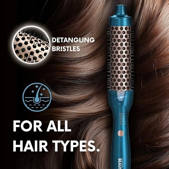 Cortex Beauty Thermal Brush 1.5 Inch Heated Round Brush for Styling Blowout Look | Ionic Barrel with Dual Voltage, 4 Temperature Settings | Less Damage and Frizz-Free Salon Quality Results (Turquoise)