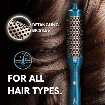 Cortex Beauty Thermal Brush 1.5 Inch Heated Round Brush for Styling Blowout Look | Ionic Barrel with Dual Voltage, 4 Temperature Settings | Less Damage and Frizz-Free Salon Quality Results (Turquoise)
