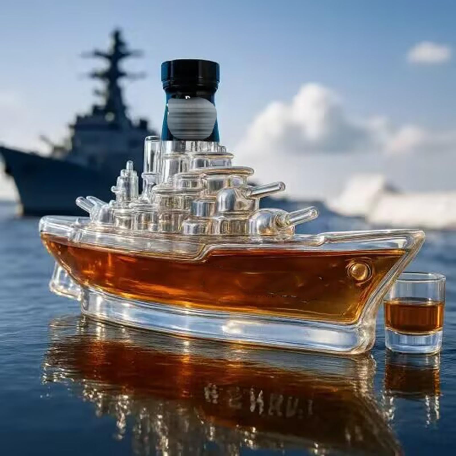 VHcgCGJ Animal-shaped decanter, 300ML Whiskey Decanter Wine Bottles Art Statue Figurine - 3D Ship Shaped Bottle(A)