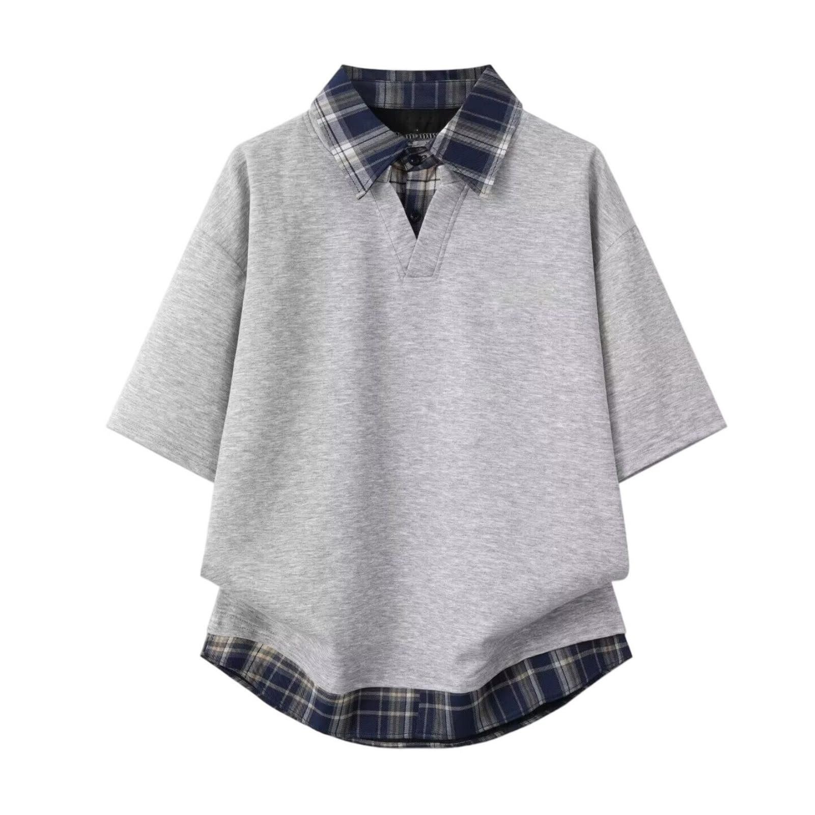 Polo de manga corta de imitación de dos piezas para hombre, estilo Hong Kong, ajuste holgado, para oficina, viajes, fin de semana, casual