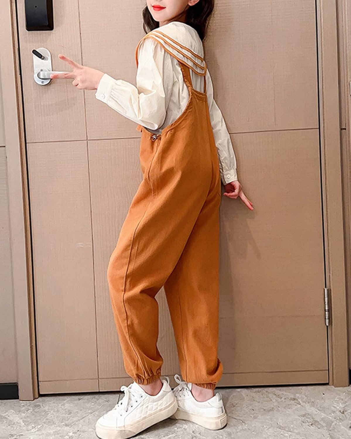 Kids Girls Overalls Adjustable Strap Bib Overalls Casual Dungarees Jumpsuit and Long Sleeve Shirt 2 Pieces Set