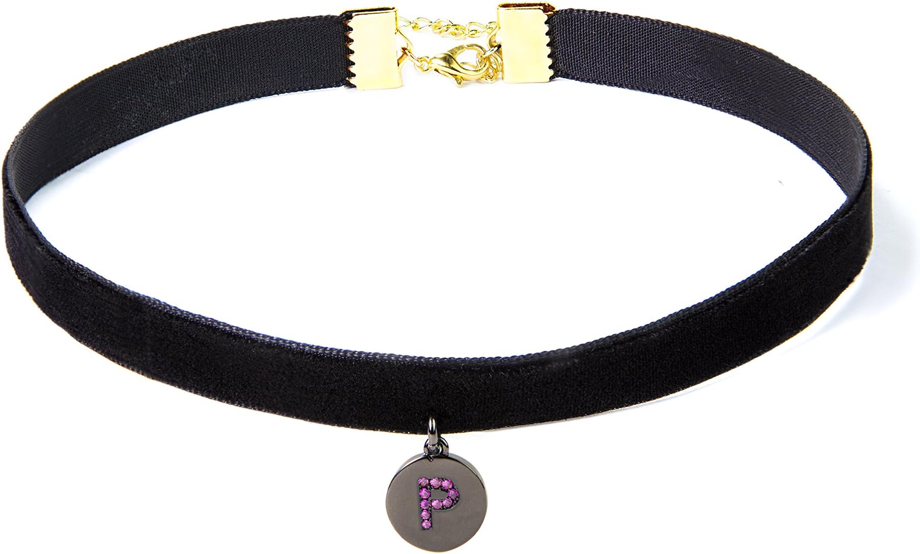 Ulan Moron Initial Necklace, Black Velvet Choker Necklaces for Women with CZ Pave Initial Letter Charm, Gift for Her