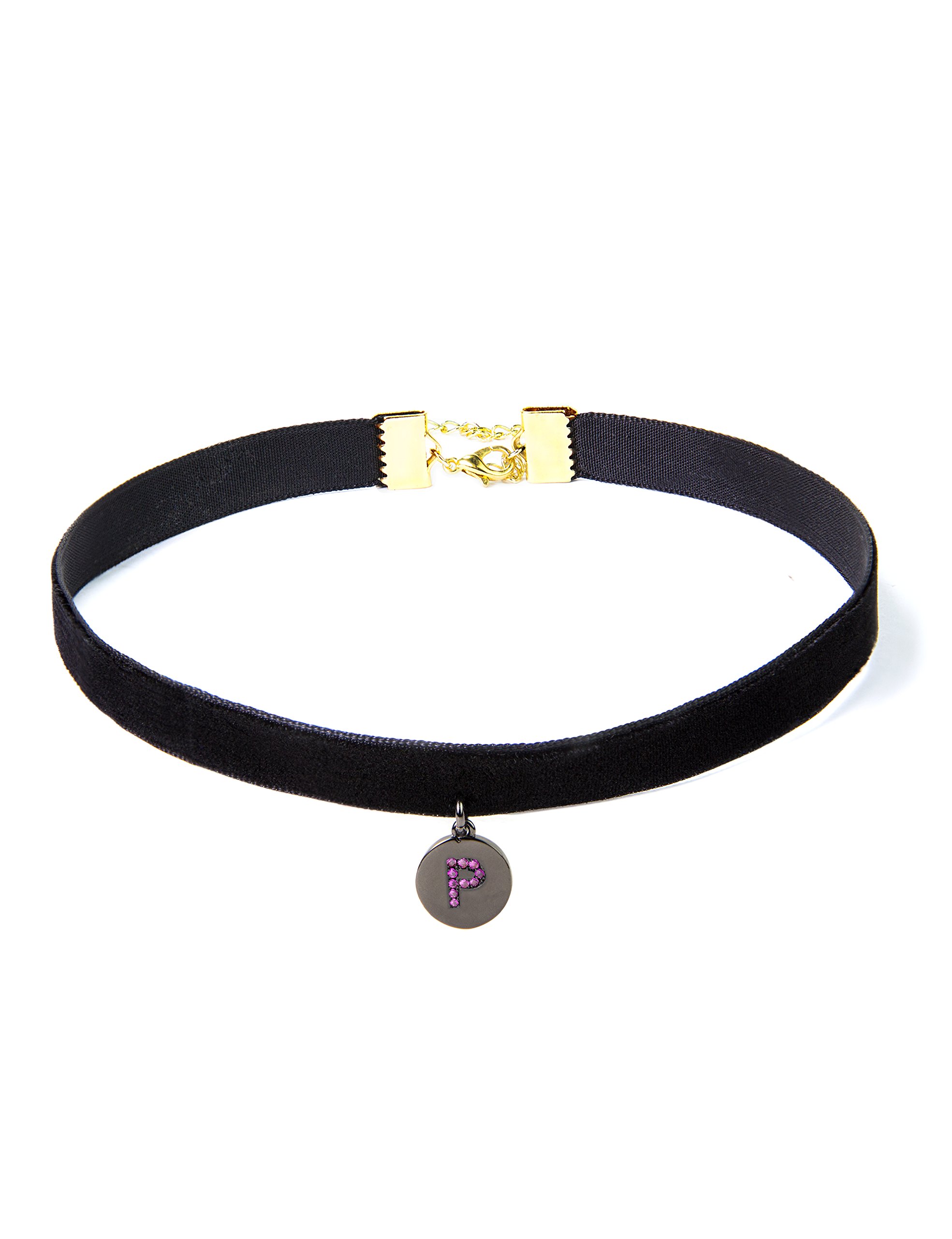 Ulan Moron Initial Necklace, Black Velvet Choker Necklaces for Women with CZ Pave Initial Letter Charm, Gift for Her