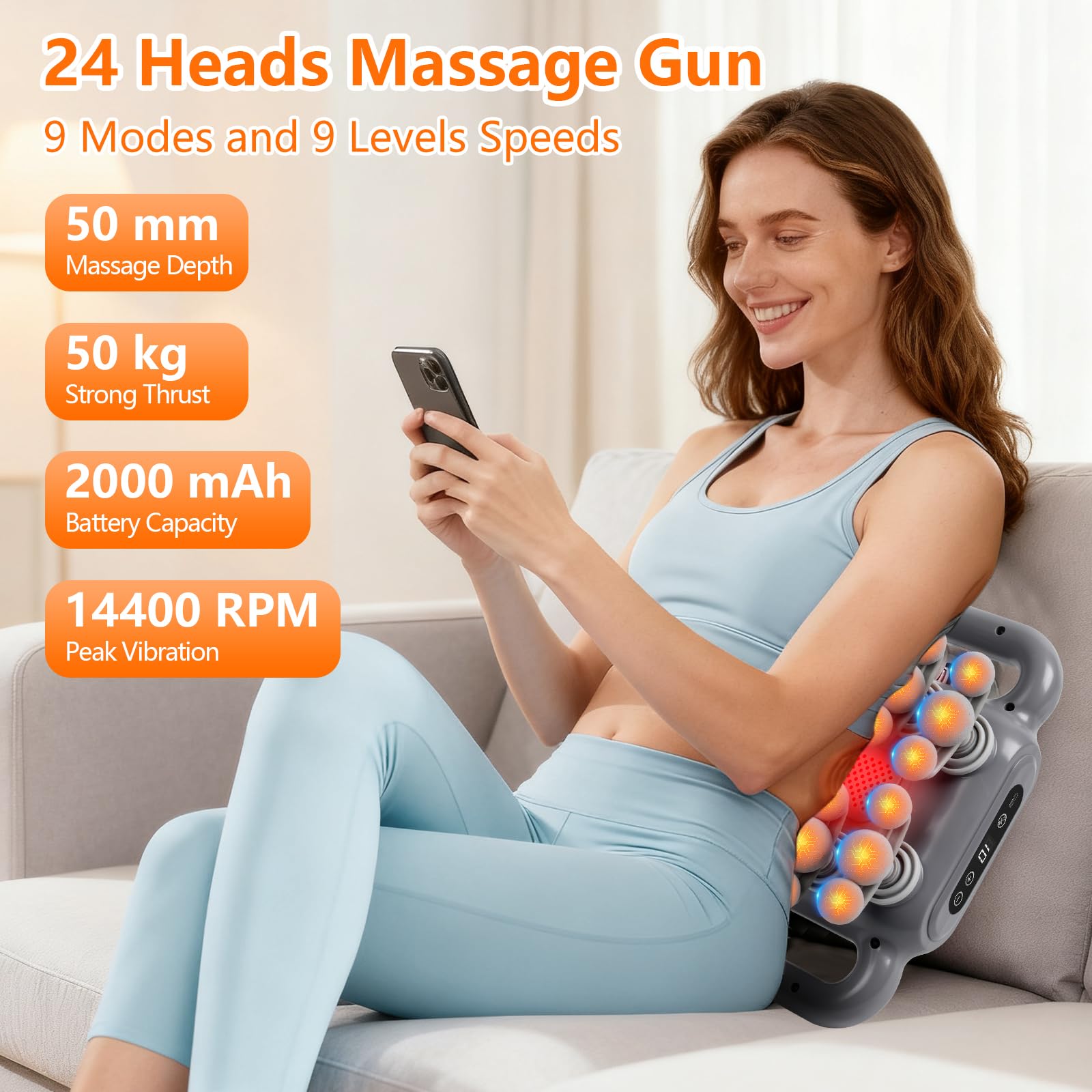 Pistola de masaje de 24 cabezales, 9 modos y 9 niveles, masajeador muscular para alivio del dolor muscular en casa, oficina, regalos para hombres y mujeres