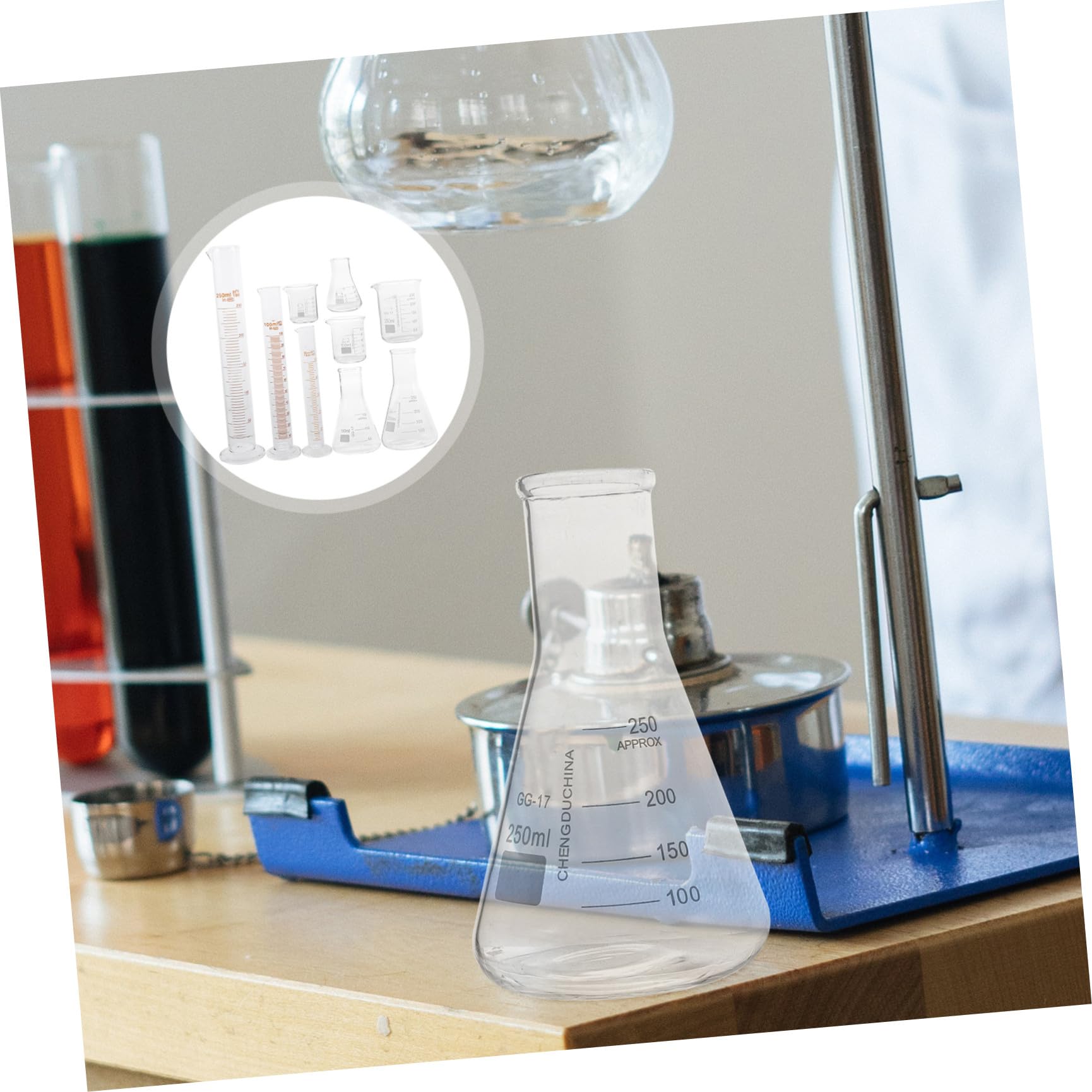 Set per Progetti Sperimentali Resistente ad Alta Temperatura 9 Pezzi Vetreria da Laboratorio in Vetro Cilindri Graduati e Bottiglie Misuratore e Istruzione