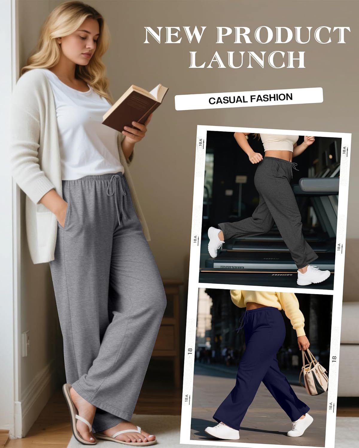 4 Pack Women's Plus Size Lounge Pants with Pockets, Wide Leg Yoga Loose Drawstring Pants Casual Sweatpants Jogger - Image 5