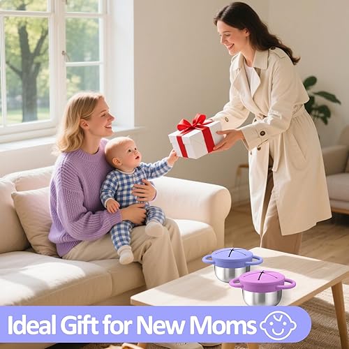 Miniatura 7 de BUSOHA Paquete de 2 vasos de acero inoxidable para niños pequeños, 9 onzas, a prueba de derrames, recipientes para aperitivos con tapa, recipientes