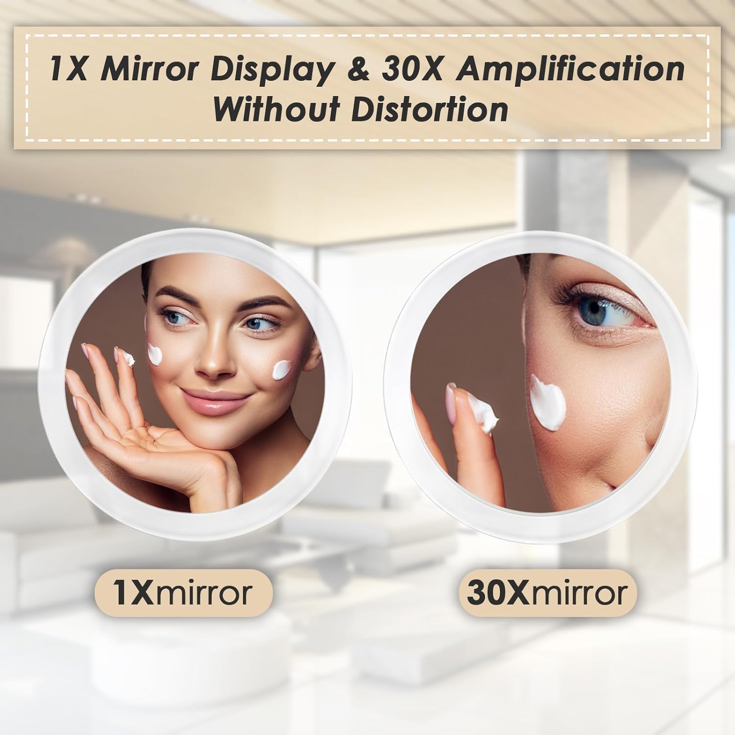 Auxmir Specchio Ingranditore 30X Alto con 3 Ventose, Specchio Trucco 15CM, Specchio Cosmetico Adatto per Trucco Precisa, Depilare Sopracciglia, Pinzare, Eliminare Punti Neri, Ideale per Casa e Viaggio
