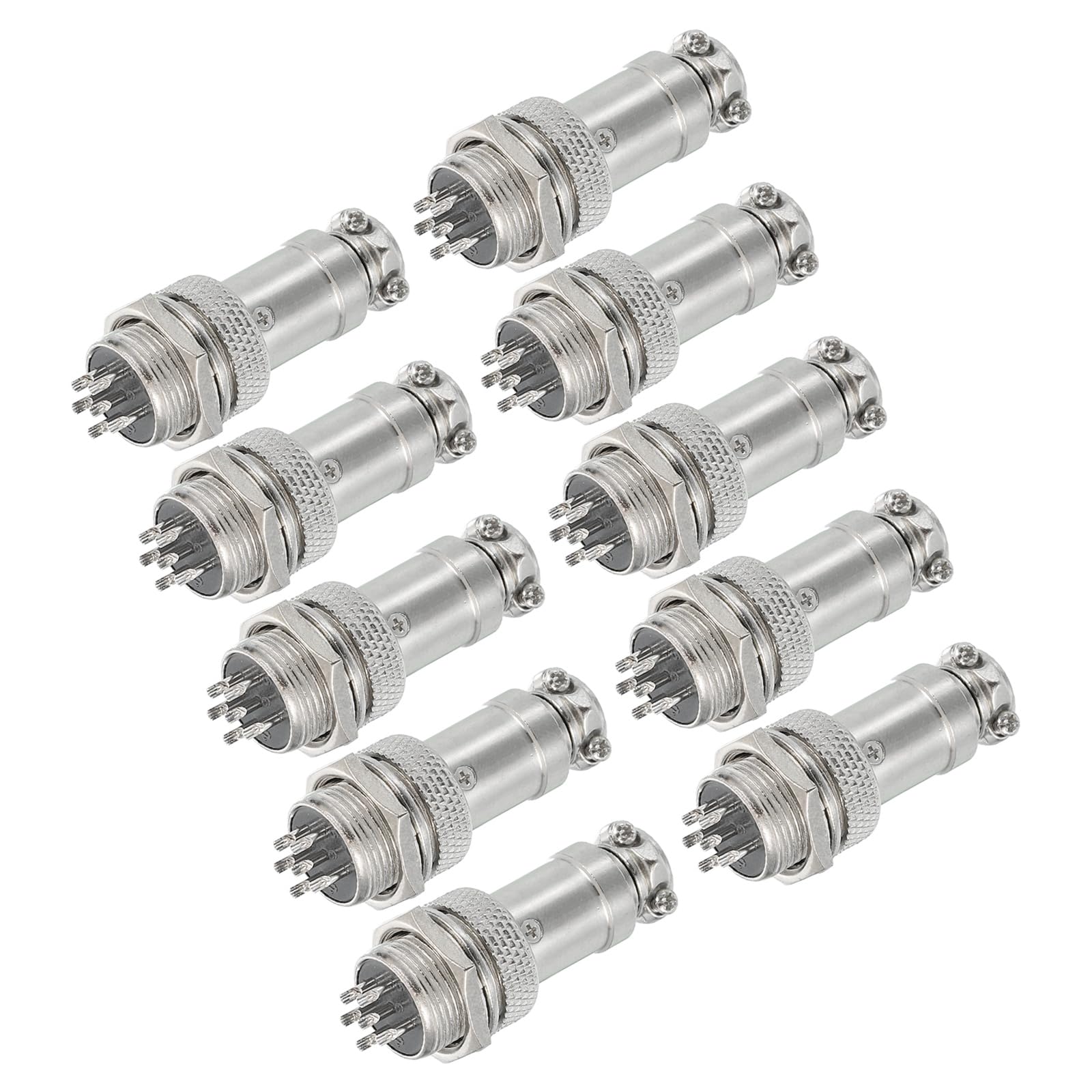 sourcing map 10Pcs 6 Pin GX16 Aviation Connector 250V 15A 16mm Socket Metal Circular Plug Connector with Male Female Plug for Trailers, Drones, Industrial Equipment, Silver