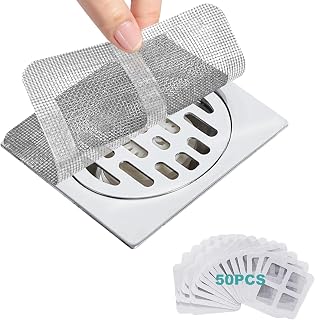 50 Pack Premium Disposable Shower Drain Hair Catcher Stickers – Waterproof Mesh Drain Cover for Shower, Bathtub, Bathroom, Kitchen Sink & Laundry, Easy Peel & Stick Hair Stopper for Human & Pet Hair