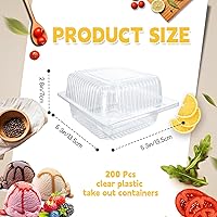Vista 2 de 200 Piezas Recipientes de Plástico Transparente para Llevar, Cajas de Comida Desechables Elegantes con Tapa Superior con Bisagra Cuadrada tipo