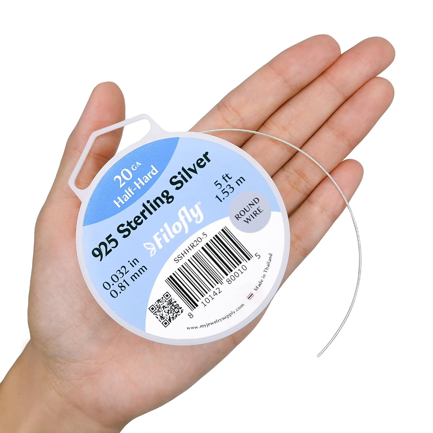 20 Gauge, 925 Sterling Silver Wire, Half Hard, Round, (5 FT)