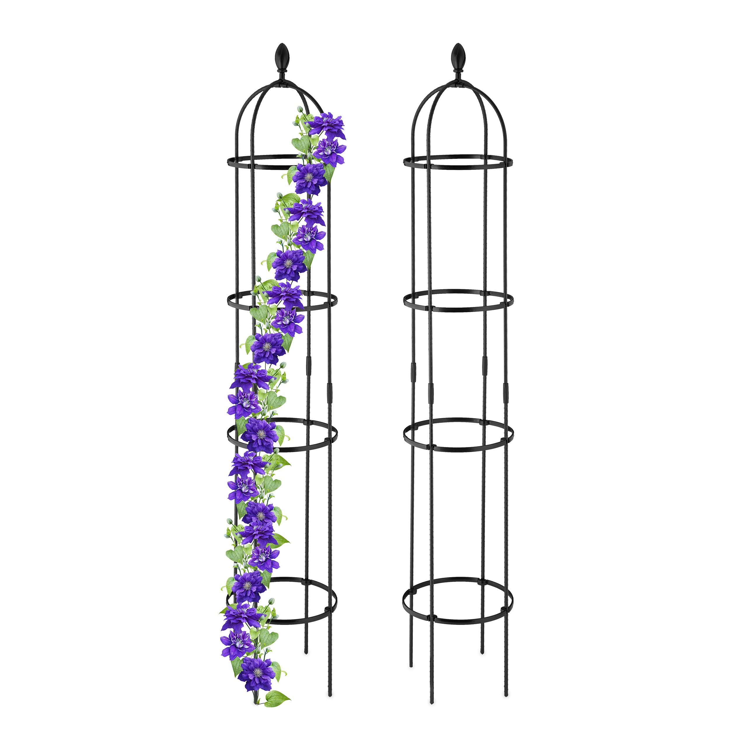 Relaxdays Black Garden Obelisk, Set Of 2, 190 X 35 Cm, Support For Climbing Plants, Free-Standing, Metal, Rose Cage, Steel
