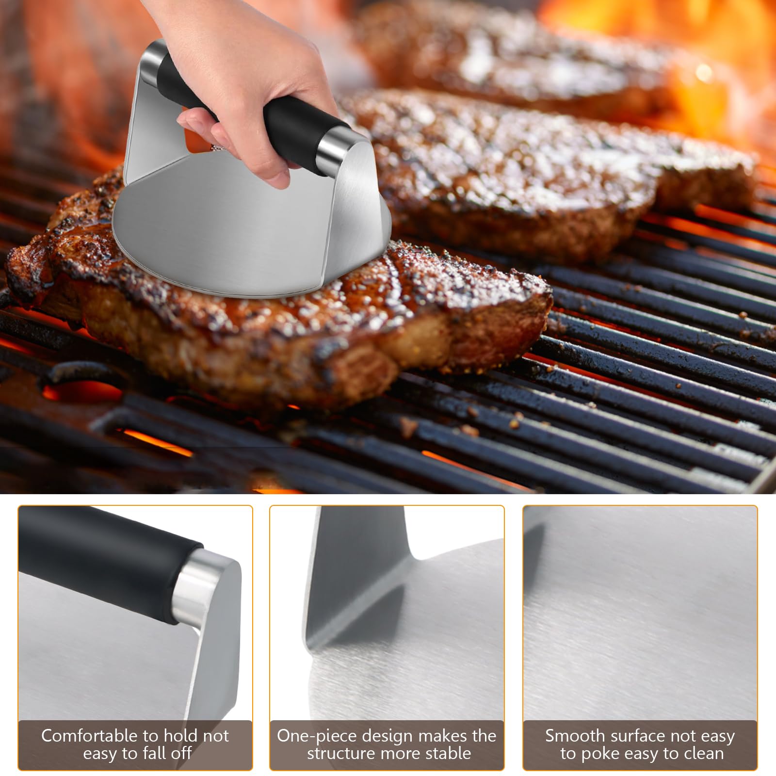 Smash Burger Pressa 5,5'', Professionale Forma Rotonda Pressa in Acciaio Inox 304 Inossidabile per Hamburger, Biscotti & Polpette BBQ Ergonomico, Facile Pulire & Multiuso, Cucina Creativa