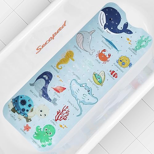 Tapete de baño para bebé, tapete antideslizante de dibujos animados para bañera para niños pequeños, ducha de baño antideslizante, 40 x 16 pulgadas